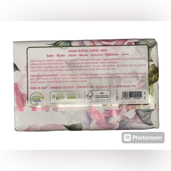 Triple Milled Vegetable Rose Sent Bar Soap Made In Italy - Picture 2 of 2